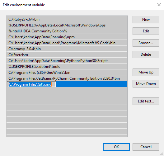 Environment variables - New Button