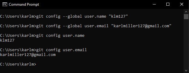 Command Prompt - Setting Git Config