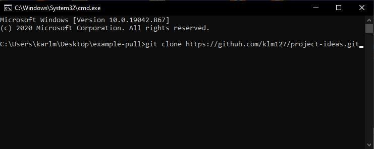 Screen of Command Prompt with git clone