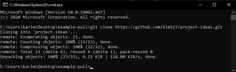 Screen of git clone result