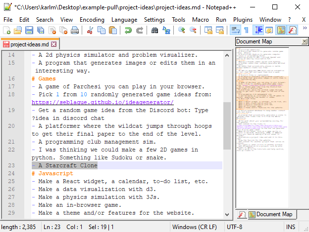 Screen of notepad++ with a file open for editing