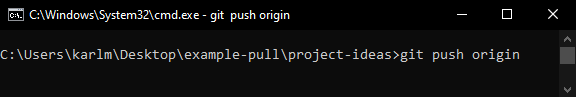 Screen of Windows CLI about to type git push origin